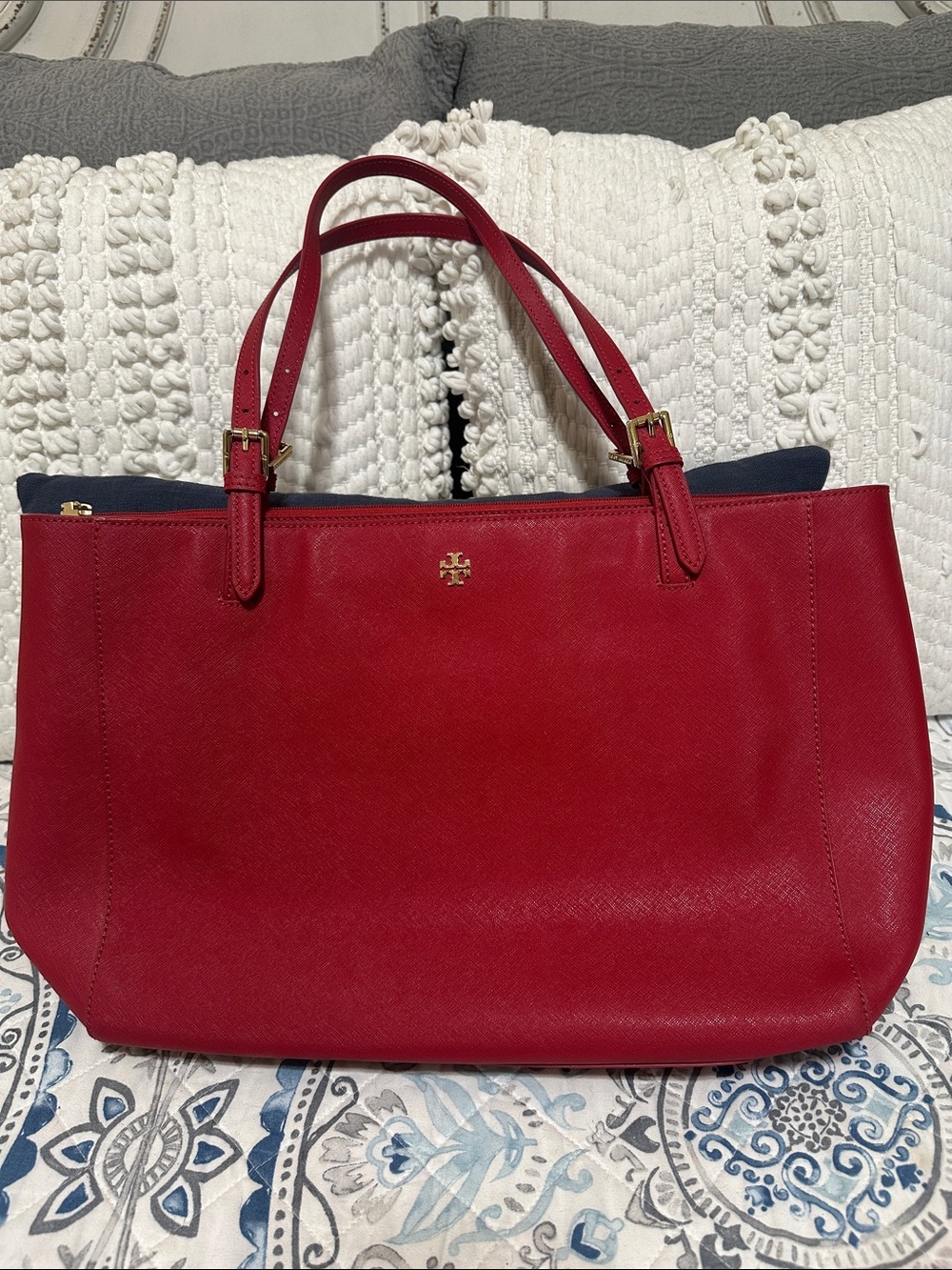 Tory Burch Red York Tote with Gold Logo